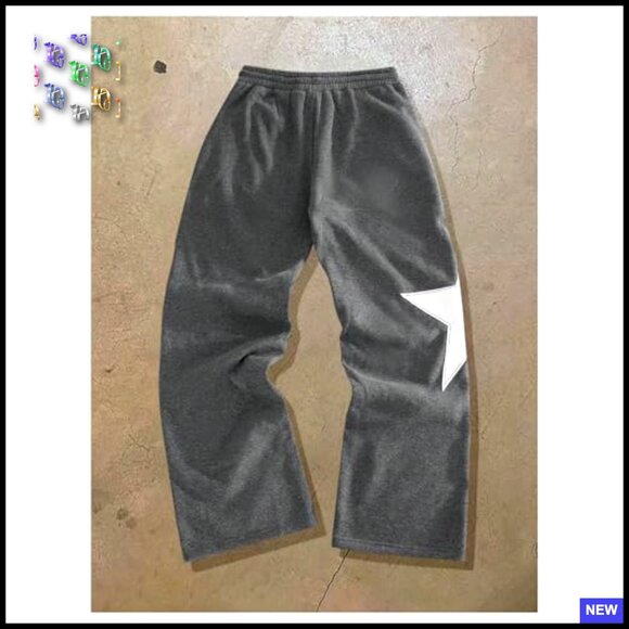 Men's Baggy Sweatpants Y2K Star Graphic Print Wide Leg Jogger Track Pants - Picture 2 of 5